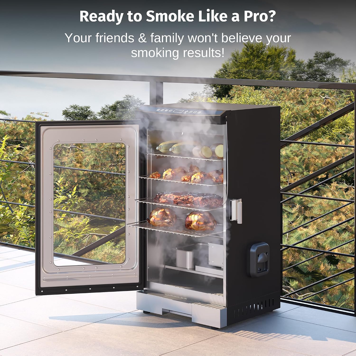 EAST OAK 30' Electric Smoker for Outdoors | Built-in Meat Probe & Clear Viewing Window | Side Chip Loader for 6x Longer Uninterrupted Smoking | 725 sq in Cooking Area for Bigger Batches, Night Blue