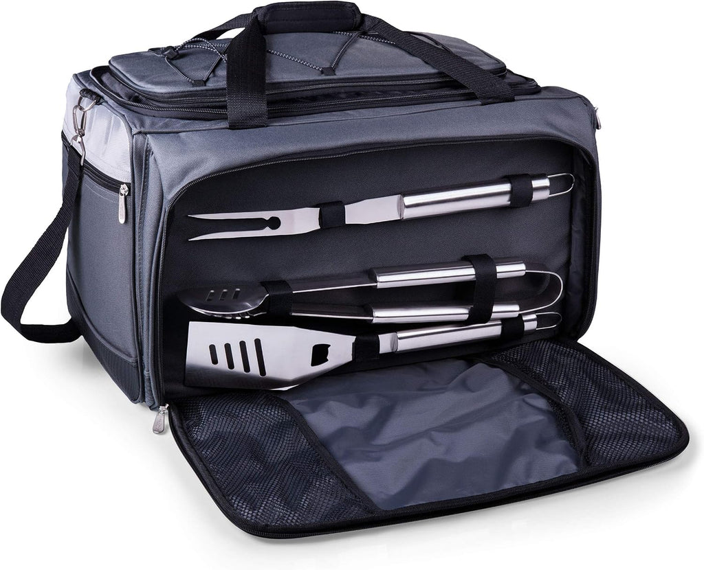 ONIVA - a Picnic Time brand Buccaneer Portable Charcoal Grill & Cooler Tote, (Black with Gray Accents)