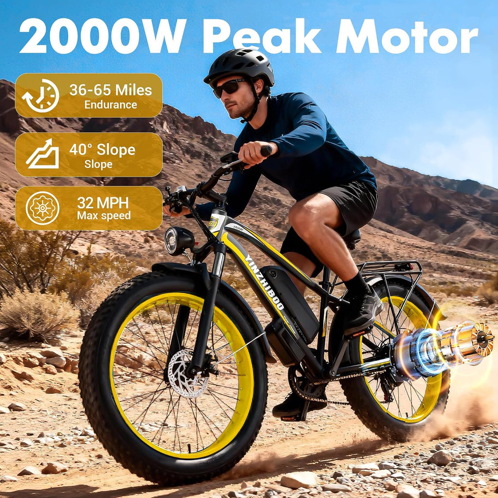 Electric Bike for Adults, 2000W Peak Motor E Bikes, 26' Fat Tire Electric Mountain Bike, 32 MPH Electric Bicycle, 48V 17.5Ah (840Wh) Removable Battery, UL2849 Certified