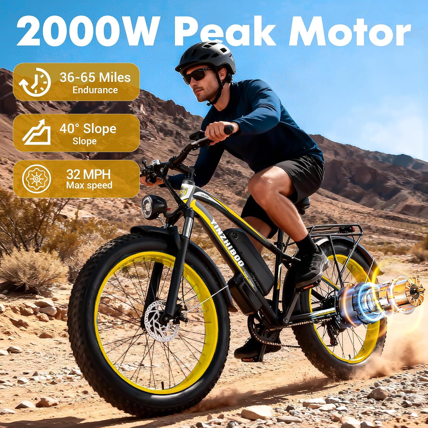 Electric Bike for Adults, 2000W Peak Motor E Bikes, 26' Fat Tire Electric Mountain Bike, 32 MPH Electric Bicycle, 48V 17.5Ah (840Wh) Removable Battery, UL2849 Certified