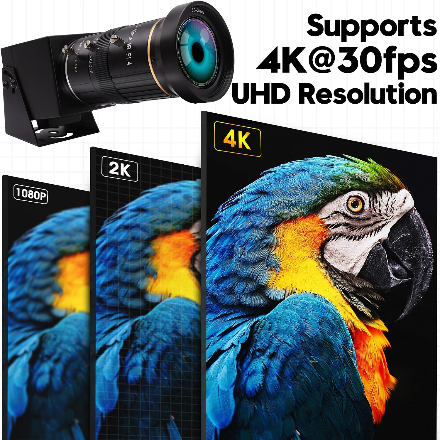 HDMI USB Webcam 4K Camera Simultaneous Output Video Conference 10X Optical Zoom Lens Close up Computer Web Cam for Webcast Industrial Inspection Education Training Camera