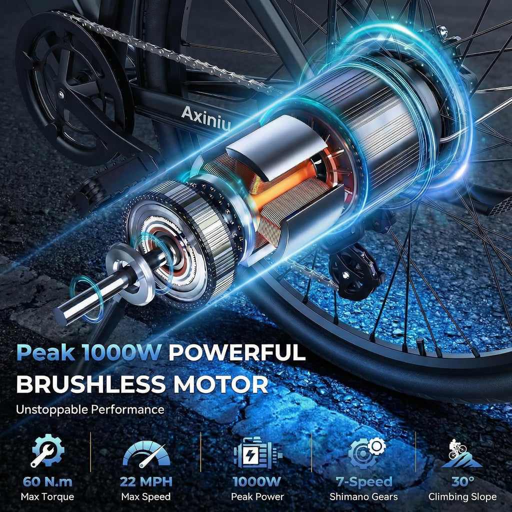 24 Inch Electric Bike for Adults, Step Through Ebike for Women, Peak 1000W Motor 22MPH, 48V 20AH Removable Battery Up to 70 Miles, 7 Speed Dual Shock Absorber, City Cruiser Commuter Bicycle