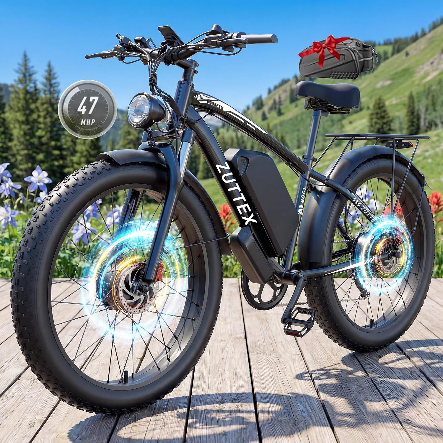 Peak 9000W 52V Dual Motor Ebike 40-47MPH Ebike for Adults 34AH Battery 105 Miles Range 24 Inch Fat Tire Commuter Mountain Dirt Electric Bike for All Terrain