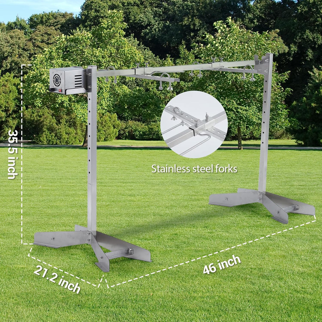 Stainless Steel Electric Rotisserie Grill Kit, 46in 132LB Capacity BBQ Pig Lamb Rotisserie Roaster with 50W Motor, Height Adjustable Charcoal Spit Roaster Stand for Outdoor Kitchen, Camping