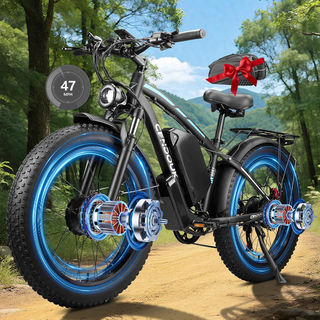8000W Peak Dual Motor Electric Bike for Adults, 47MPH Fast Fat Tire E-Bike with Detachable Battery, 105Miles Long Range, Hydraulic Disc Brakes, 7-Speed Gears, All-Terrain for Mountain Snow Commuter