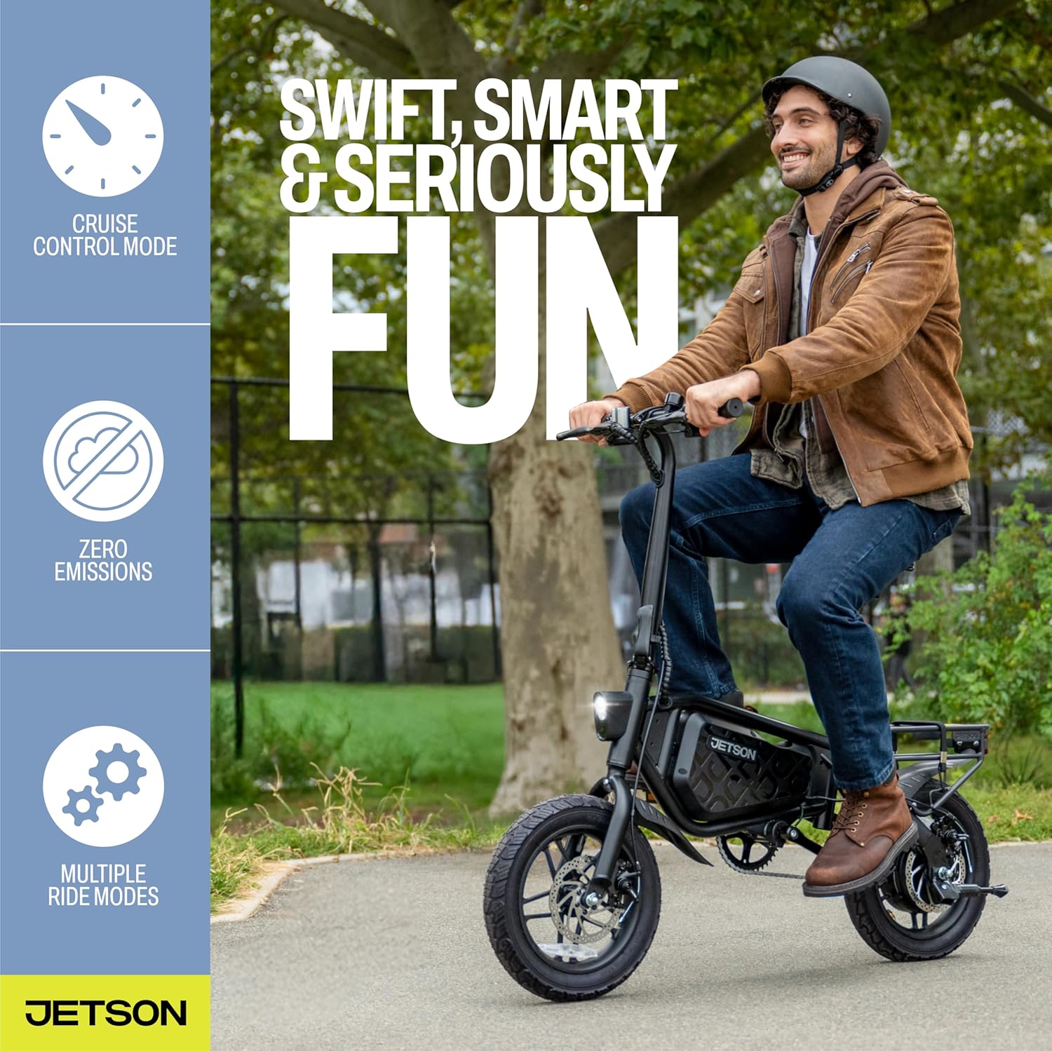Jetson Bolt Electric Bike, Foot Pegs, Easy-Folding, Built-in Carrying Handle, Twist Throttle, Cruise Control, Up to 15.5 MPH, Range Up to 15 Miles, Ages 13+