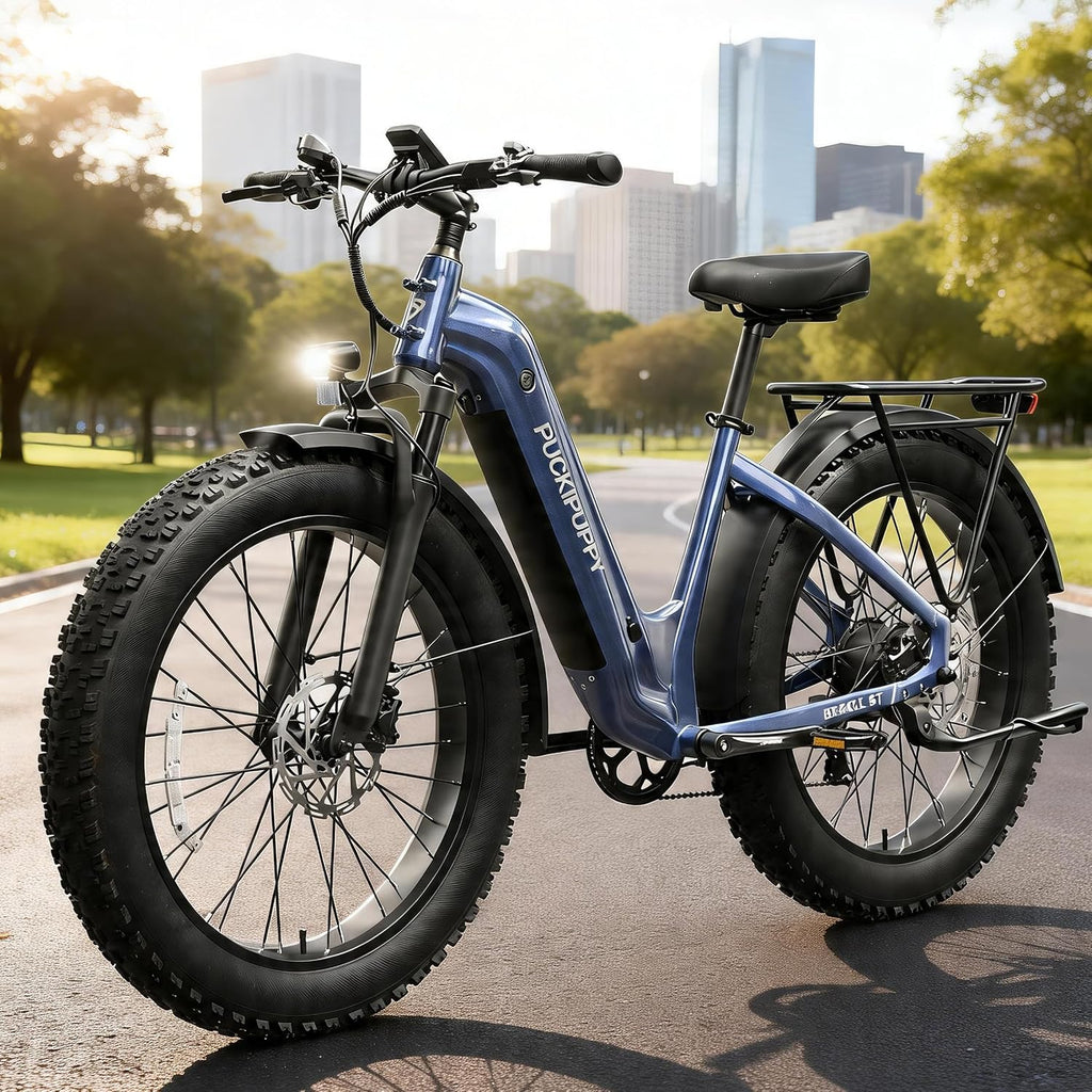 PUCKIPUPPY Electric Bike for Adults with 960W(Peak), 26' Fat Tire Electric Mountain Bike, 48V 15AH Removable Battery Ebike, 28MPH Aluminum Frame E Bike with Rear Storage Shelf