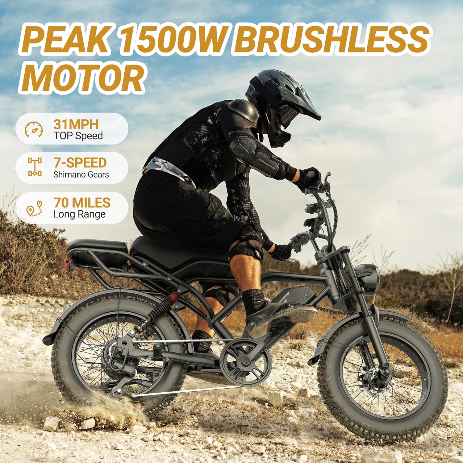 Electric ebike | Full Suspension | Peak 1500w Motor | 25/31MPH Top Speed | Range 40-70 Miles | 48V 960/748Wh Removable Battery | LED Headlights | 20/16-Inch All-Terrain Fat Tires |