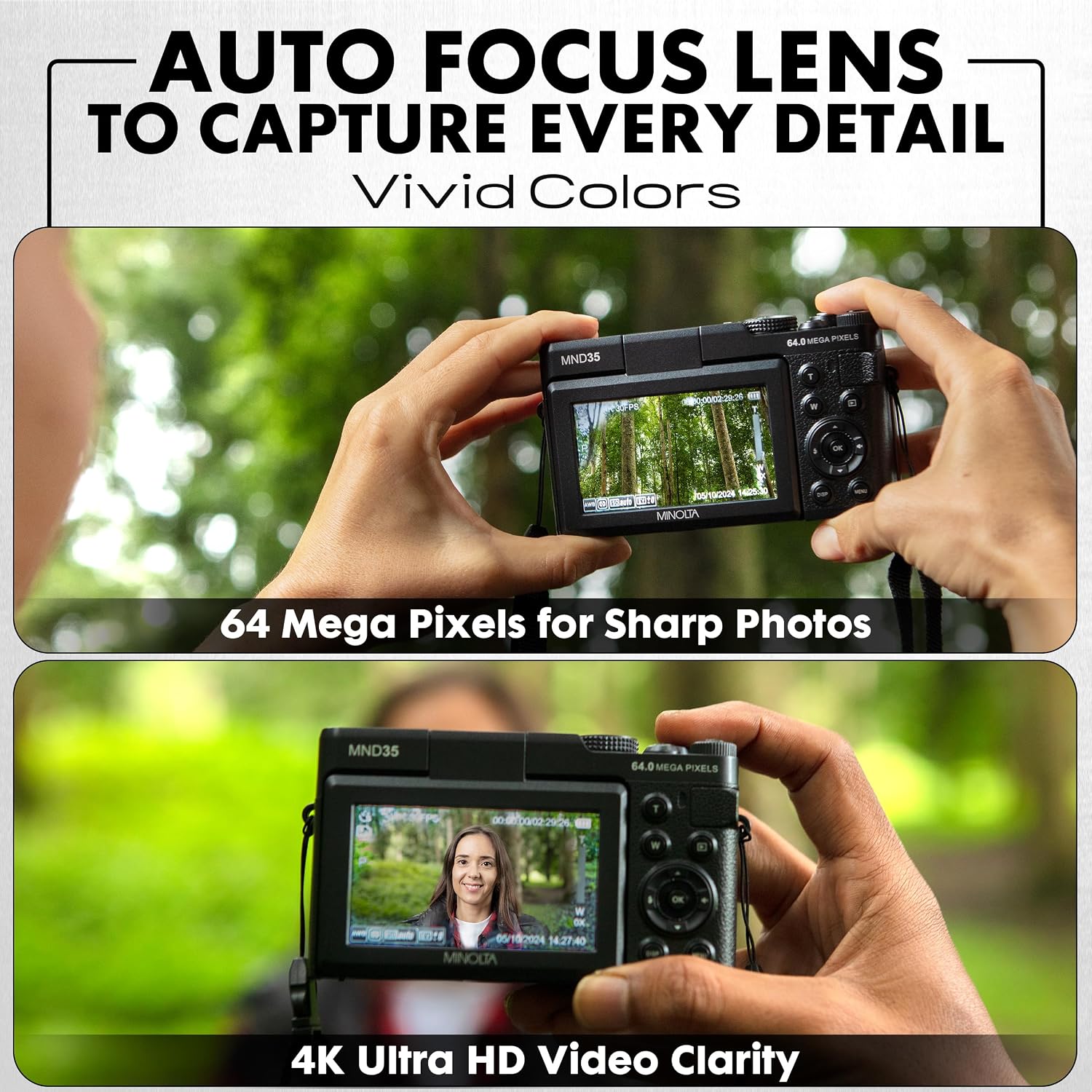 Minolta 64 Mega Pixels Digital Camera with Autofocus, 4K Video & Flip-up LCD