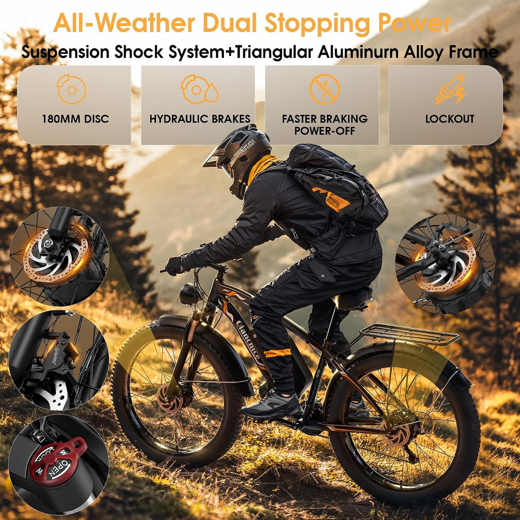 Dual Motor Electric Bike for Adults-6000W Peak, 52V 34AH Battery, 40-45MPH 100 Miles Long Range Ebike, Fat Tire 24 Inch, 7-Speed Hydraulic Brake, Electric Bicycles for Mountain Commuter