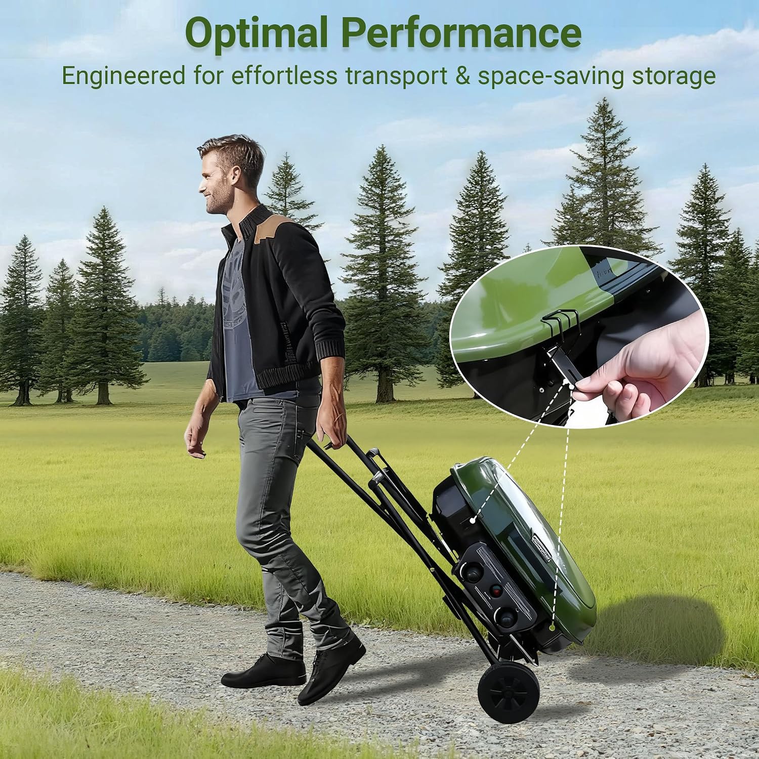 Brand-Man Propane Gas Grill, Portable Standup Grill with Folding Cart & Push-Button Ignition, Ideal for Camping, Tailgating, BBQ, Backyard, Patio & More