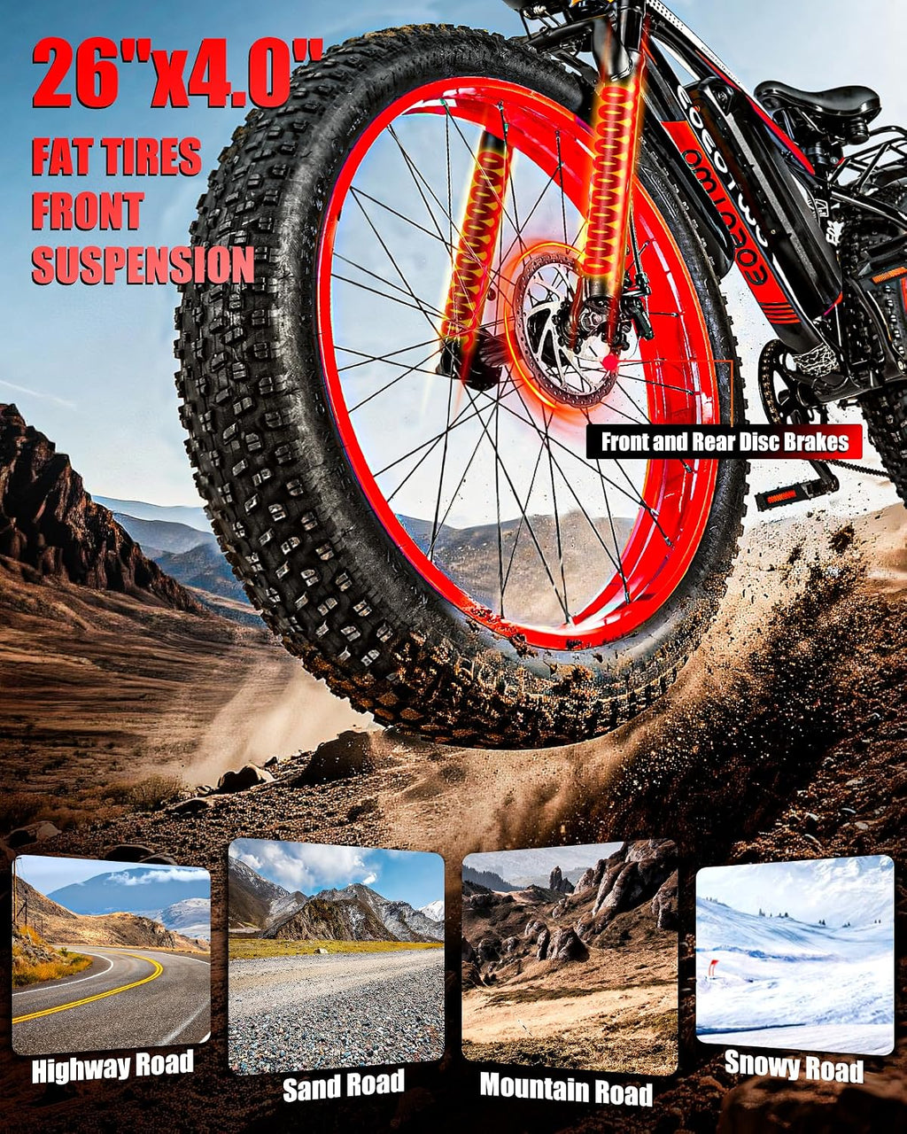 Electric Bike for Adults,1500W Peak Motor E Bikes, 26' Fat Tire Electric Bicycle, 28+ MPH 60 Miles Electric Mountain Bike, Removable Battery, Dual Brake, 7 Speed