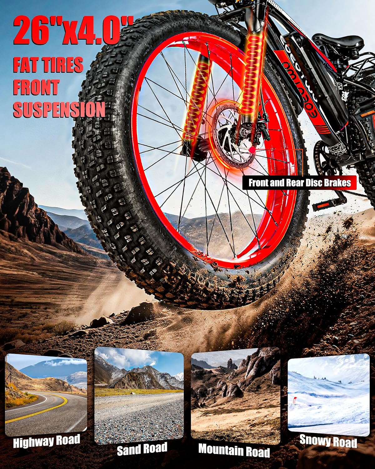 Electric Bike for Adults,1500W Peak Motor E Bikes, 26' Fat Tire Electric Bicycle, 28+ MPH 60 Miles Electric Mountain Bike, Removable Battery, Dual Brake, 7 Speed