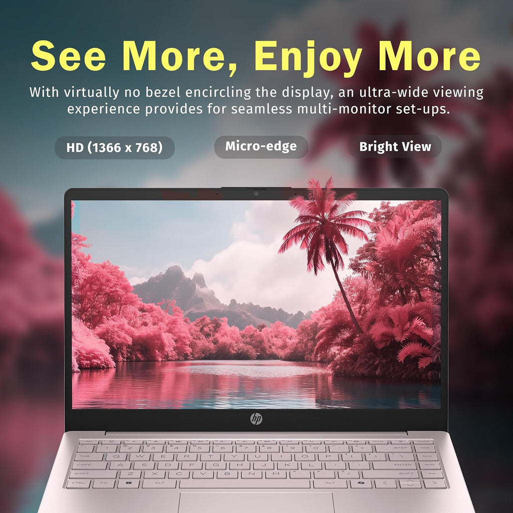 HP Stream 14' HD BrightView Laptop, Intel Processor N150, 16GB RAM, 288GB Storage (128GB UFS + 160GB SSD Docking Station Set), Intel Graphics, HD Webcam, Wi-Fi, 1 Year Office 365, Win 11 S, Pink