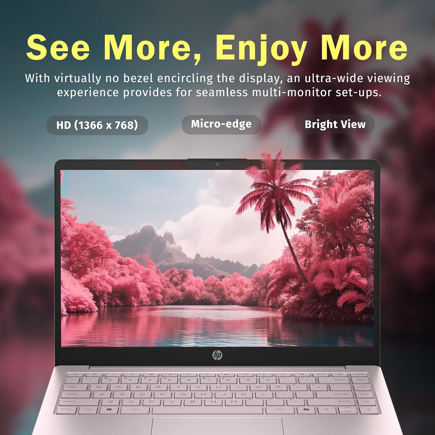 HP Stream 14' HD BrightView Laptop, Intel Processor N150, 16GB RAM, 288GB Storage (128GB UFS + 160GB SSD Docking Station Set), Intel Graphics, HD Webcam, Wi-Fi, 1 Year Office 365, Win 11 S, Pink