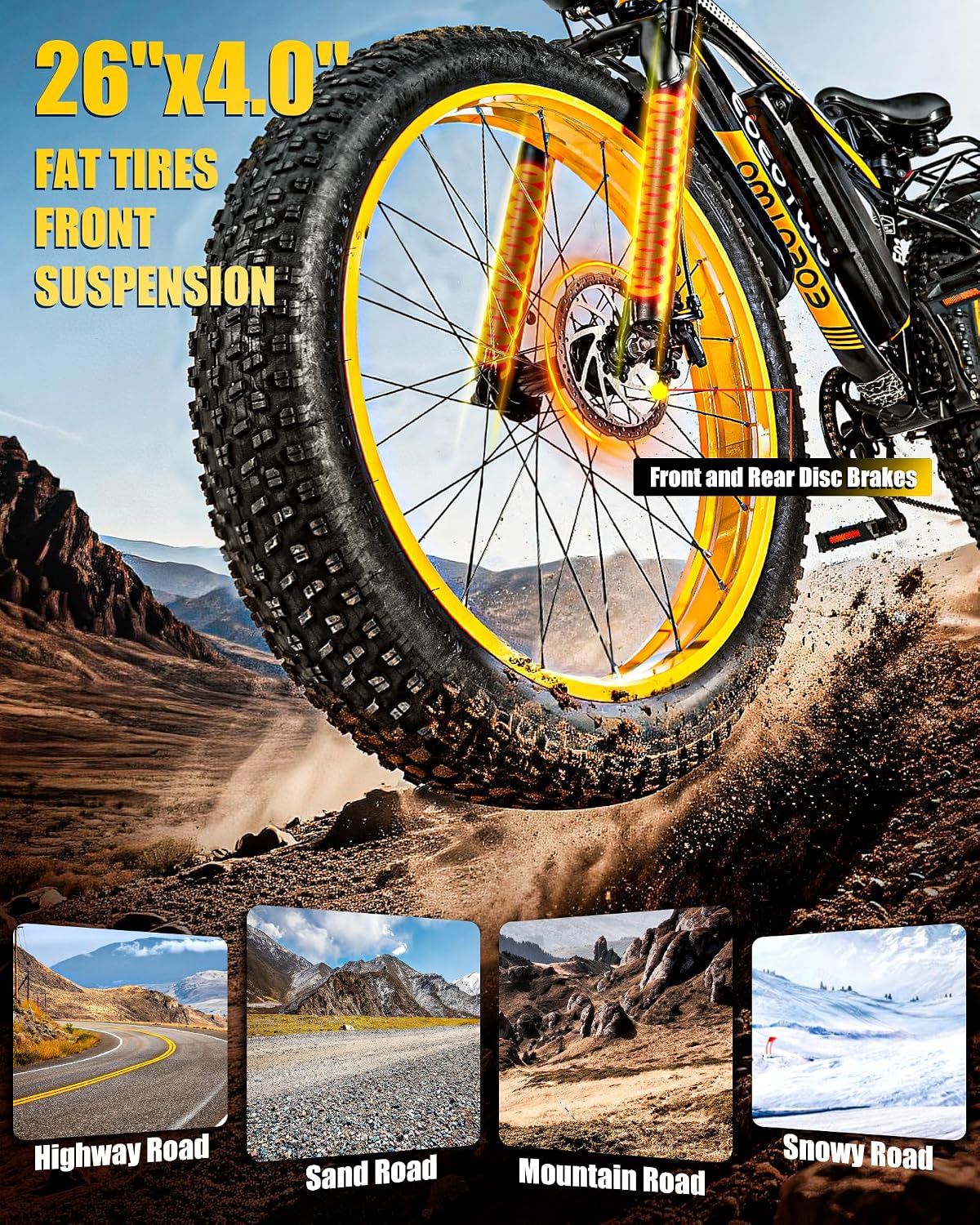 Electric Bike for Adults,1500W Peak Motor E Bikes, 26' Fat Tire Electric Bicycle, 28+ MPH 60 Miles Electric Mountain Bike, Removable Battery, Dual Brake, 7 Speed