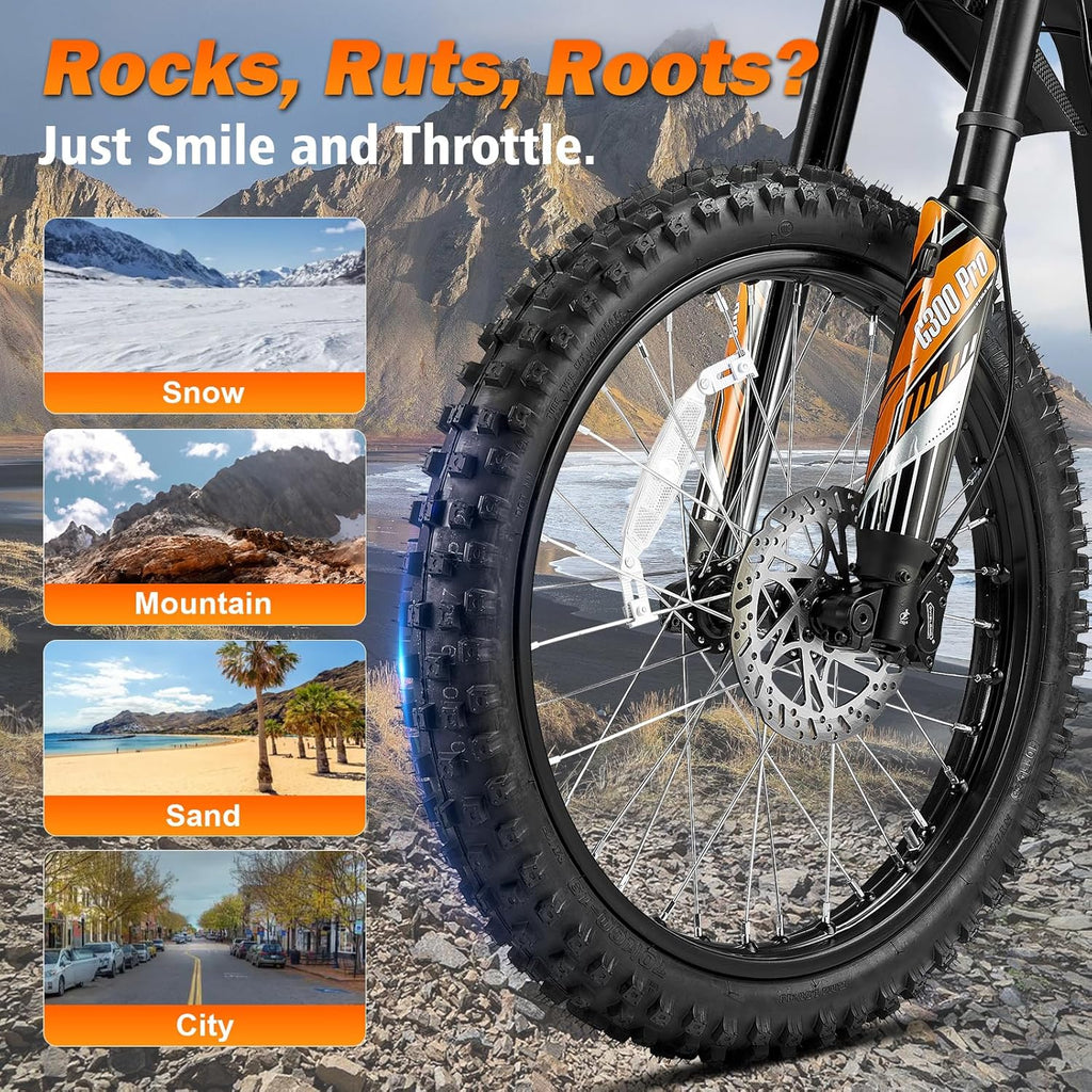 HAPPYRUN G300 Pro Electric Dirt Bike for Adults, 72V 30Ah Battery, 6500W Motor, 50 MPH Speed, 70 Mile Range, 350 Lbs Load Capacity, Hydraulic Brakes