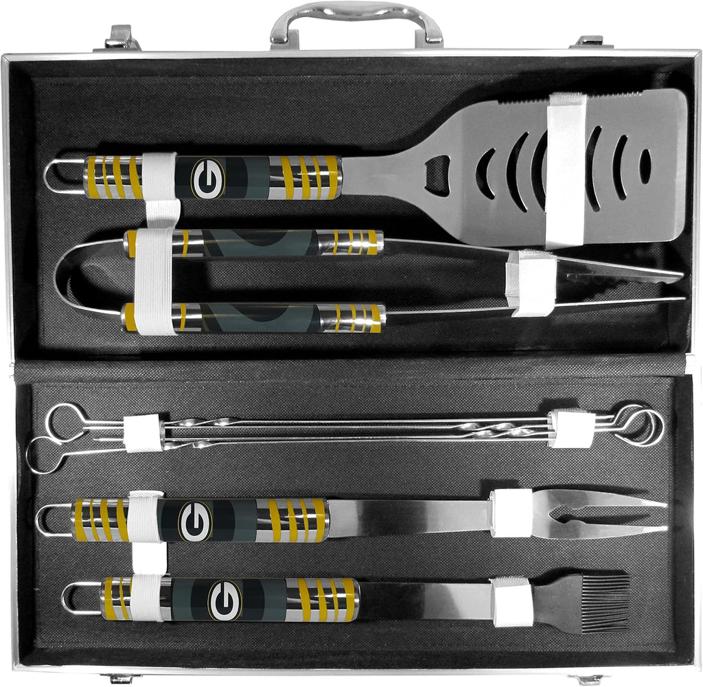NFL Siskiyou Sports Fan Shop Green Bay Packers Steel Tailgater BBQ Set w/Case 8 piece Gray