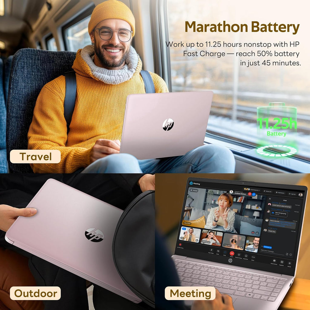 HP Flagship 14' HD Student&Business Laptop with AI Copilot, 13th Gen Intel 4-Core, 4GB RAM, 1.12TB Storage (128GB UFS + 1TB Docking Station), 1 Year Office 365, Wi-Fi 6, Win 11 S, Tranquil Pink