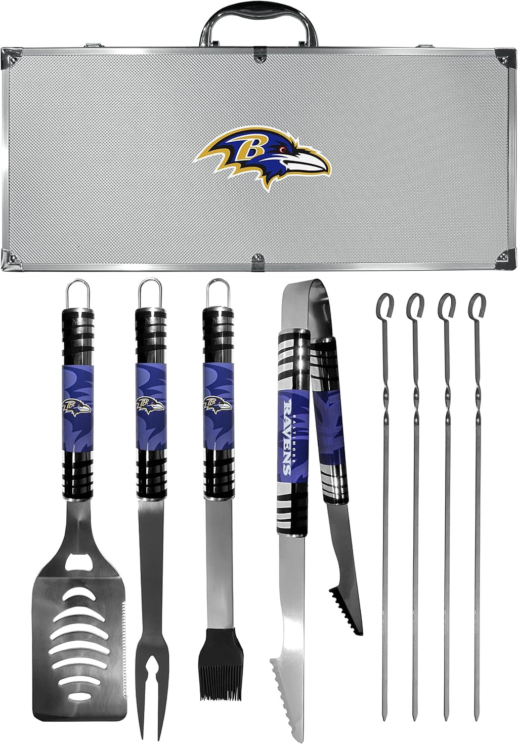 NFL Siskiyou Sports Fan Shop Baltimore Ravens Steel Tailgater BBQ Set w/Case 8 piece Gray