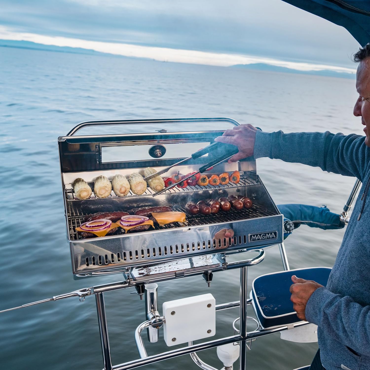 Magma A10-1225-2GS Monterey Infrared Gas Grill Large Gourmet Stainless Steel Boat BBQ Portable Marine Propane Grill for Even Cooking