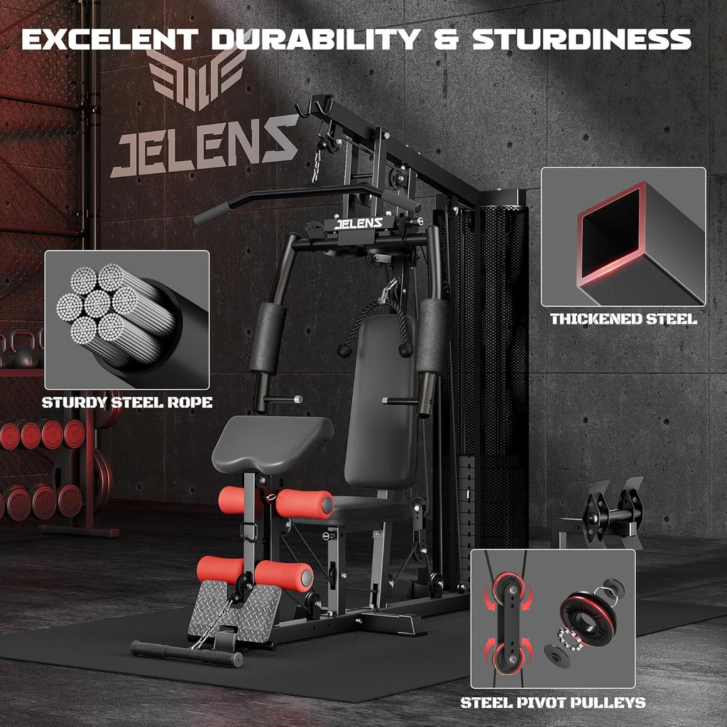 JELENS Home Gym, Multifunctional H11 Home Gym Equipment, Workout Station with 150LBS Weight Stack, Exercise Equipment with Pulley System for Full Body Training