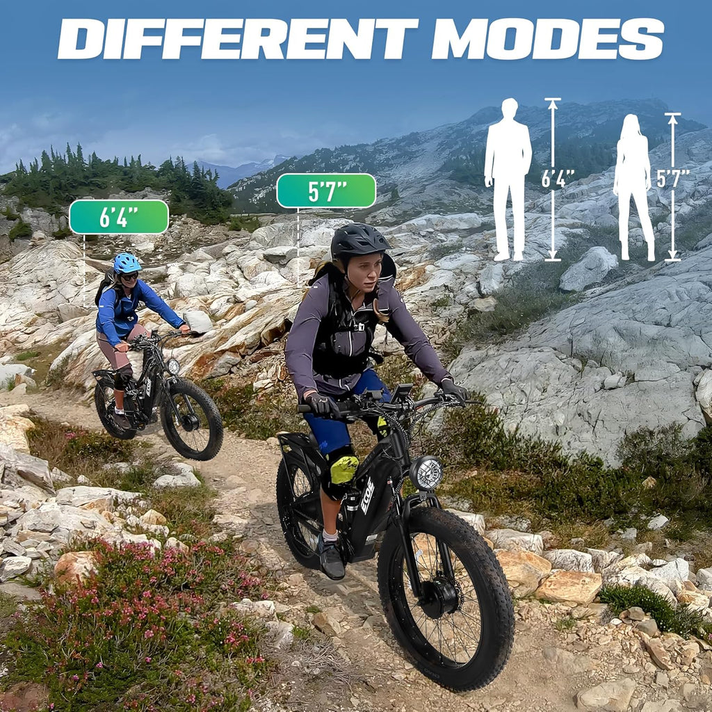 EcoE 7000/9000W Dual Motor Electric Bike for Adults 52MPH Charge Voltage 63 V32A, 26x4 Fat Tire All Terrain Ebikes, Full Suspension E Bike, SHM 7-Speed Gear Electric Bicycle