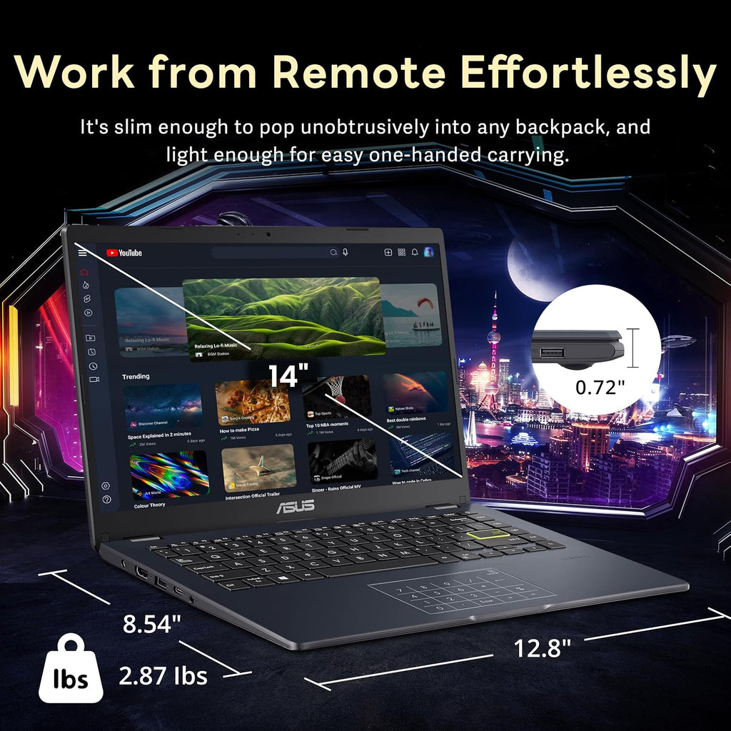 ASUS 14' FHD Laptop, Intel Pentium N6000 Processor, 4GB RAM, 224GB Storage(64GB eMMC+160GB Docking Station Set), Intel UHD Graphics, Webcam, Bluetooth, Win 11, Star Black