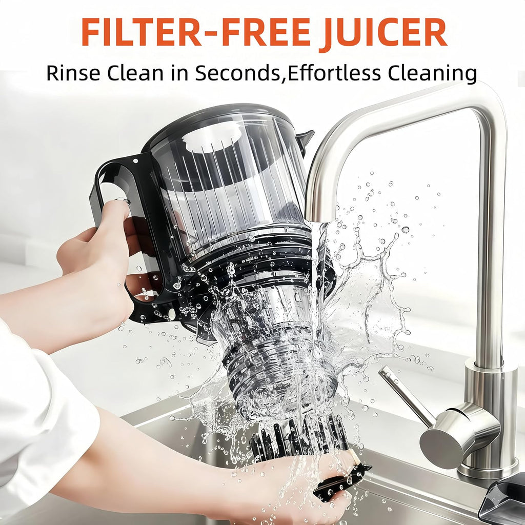 Cold Press Juicer Machines, 5.3' Large Feed Chute Slow Masticating Juicer for Whole Fruits & Vegetables, Easy Clean, 300W Quiet Juice Extractor, 99% High Juice Yield, Black