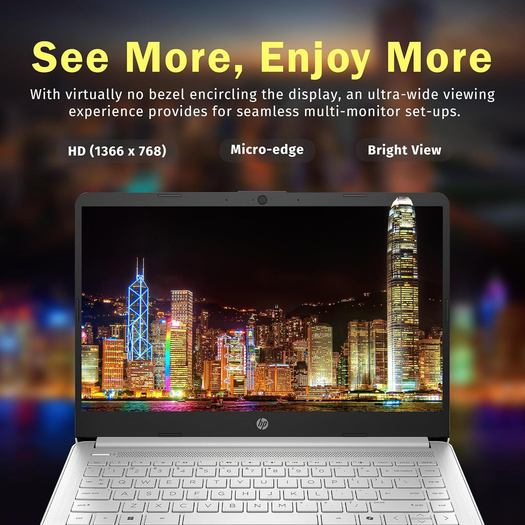 HP Stream 14' HD BrightView Laptop, Intel Celeron N150, 16GB RAM, 288GB Storage (128GB UFS + 160GB Docking Station Set), Intel UHD Graphics, 720p Webcam, Wi-Fi, 1 Year Office 365, Win 11 S, Silver