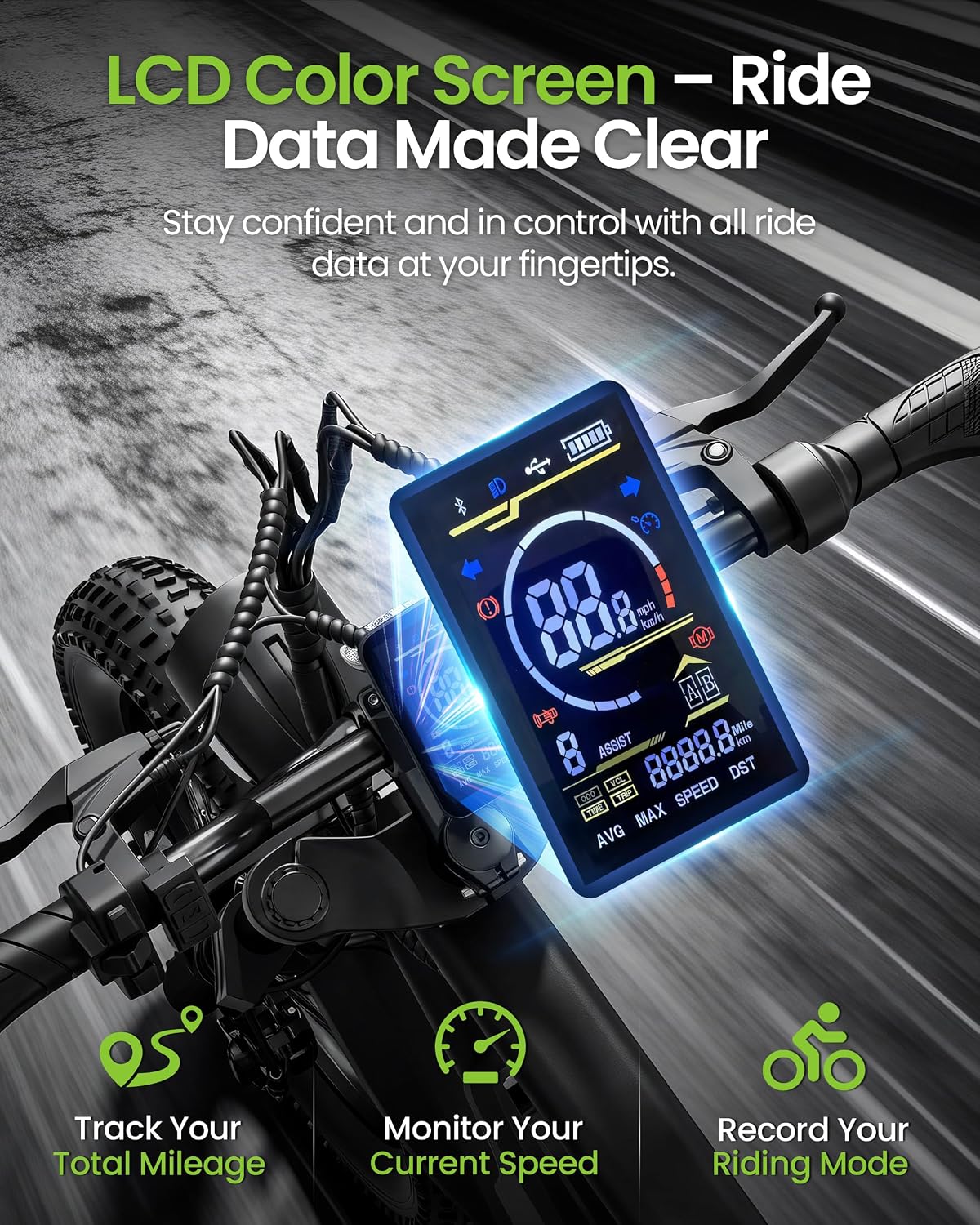 ADISTAR 16' Electric Bike for Adults/Teens, Peak 1500W & 65 Miles Long Range, 48V 15.6Ah Battery, Up to 28Mph, Full Suspension Fat Tire All-Terrain EBike on Mountains,Snow,Sand,Black