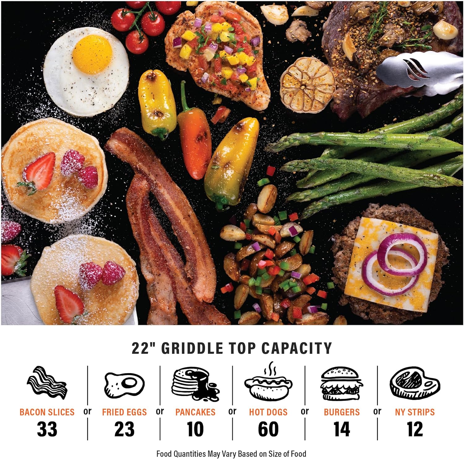 Blackstone 2350 On-the-Go 22' Omnivore Flex-Fold Griddle with Locking Hood, Powder Coated Steel, Black