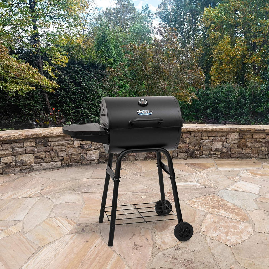 Char-Griller® King-Griller Gambler Charcoal Grill and Smoker with Damper Smoke Control, Cast Iron Grates, and Side Shelf, 315 Cooking Square Inches in Black, Model E1416