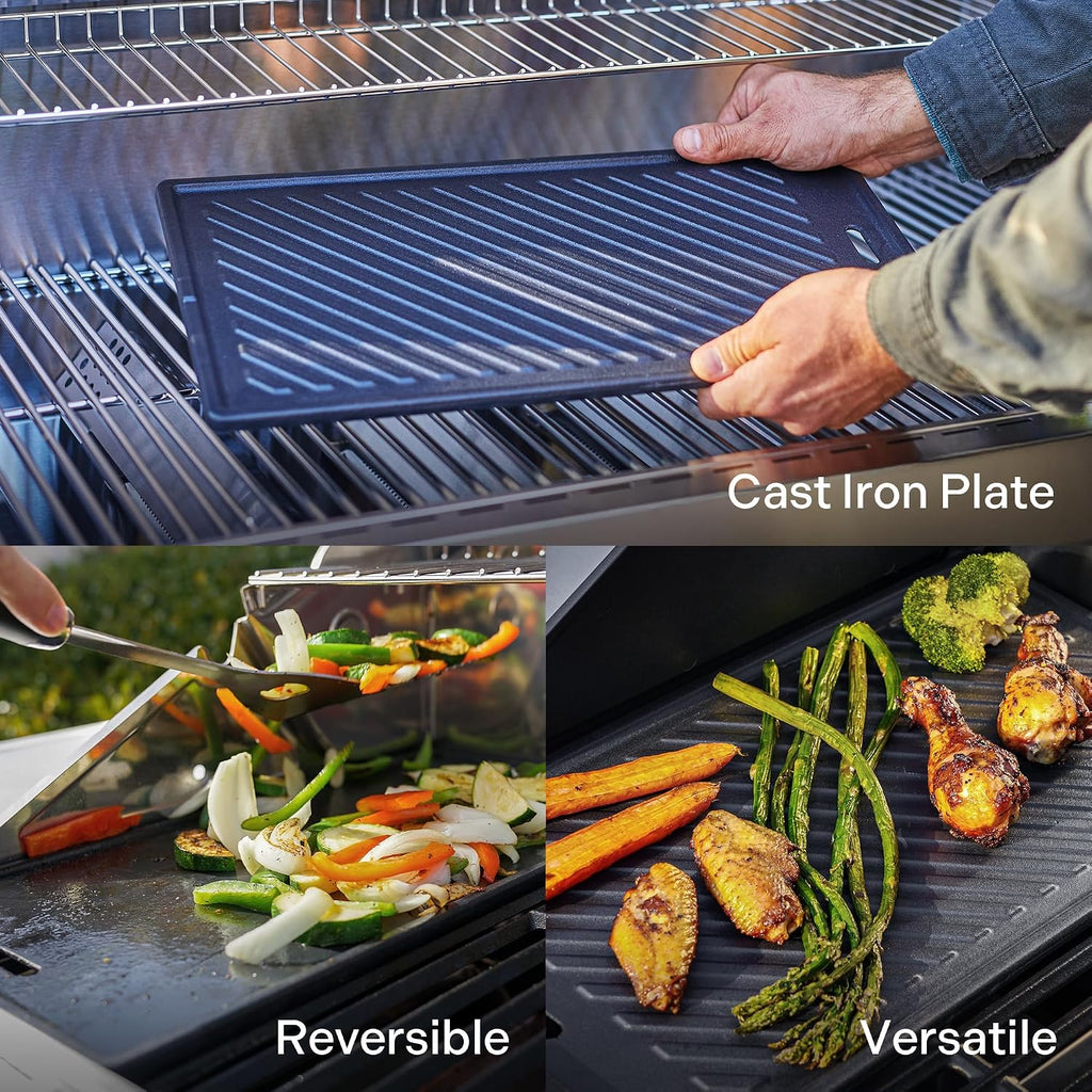 Monument Grills Larger 4-Burner Propane Gas Grills Stainless Steel Cabinet Style with Infrared Side Sear & Side Burners with Cooking Plate(2 Items), Outdoor Use