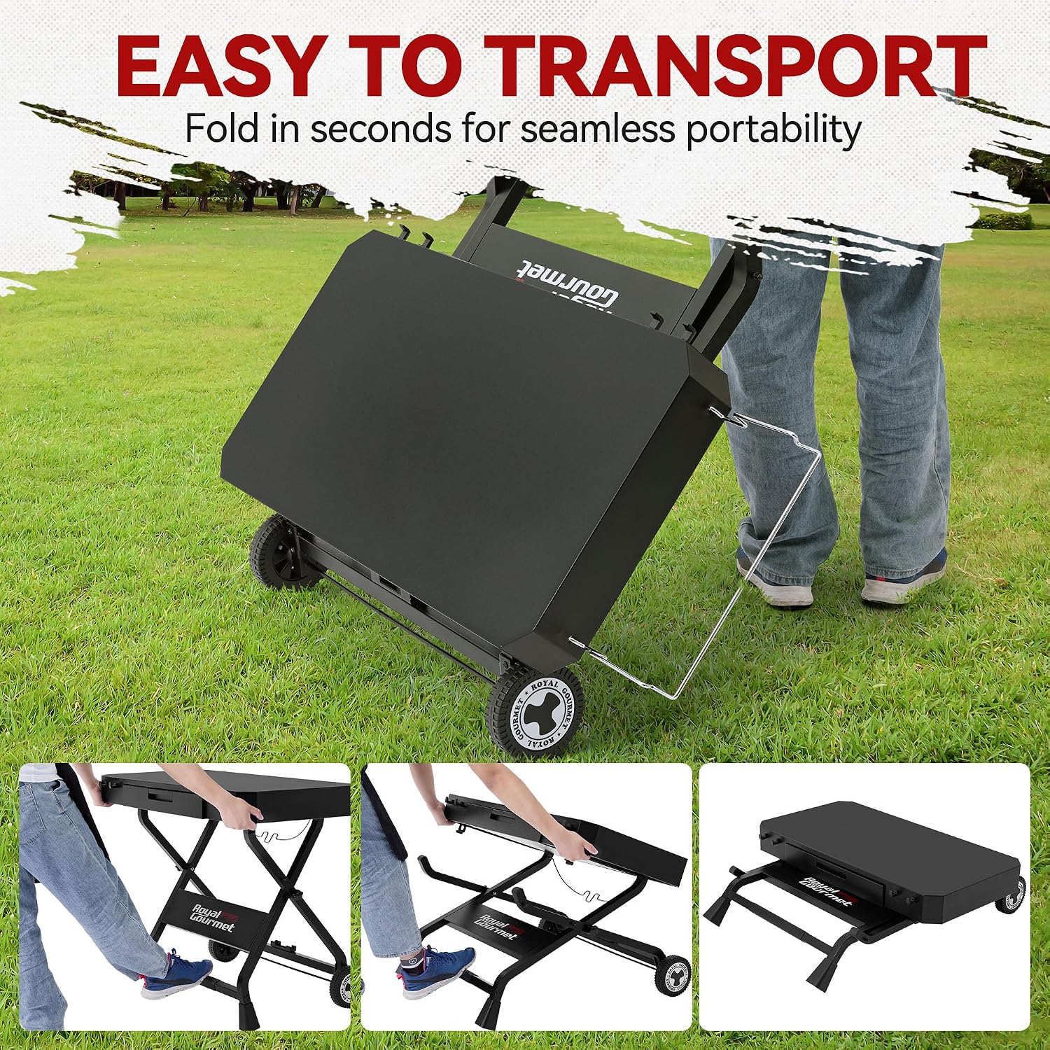 GD3701 Portable Collapsible Grill Stand for GD4002TP & GD4002T, Folding Grill Cart Trolley for Outdoor Cooking Camping, Tailgating & Patio, BBQ Stand Trolley, Black