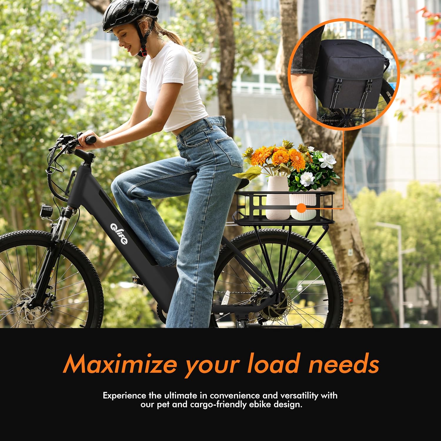 Qlife Cityone Electric Bike for Adults & Teens, Step-Through Commuter Ebike, 1000W Peak Motor, 55-Mile Range, 48V Removable Battery, 26-Inch City Tires, 7-Speed, Up to 25 MPH