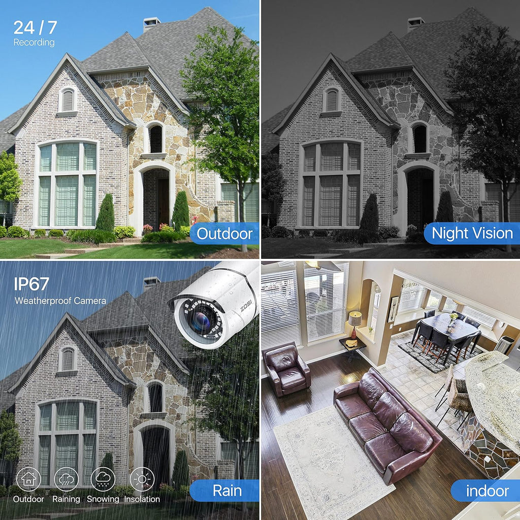 ZOSI H.265+ 1080p 16 Channel Security Camera System with AI Human Vehicle Detect, Hybrid 4in1 DVR, 8 x 1080p CCTV Bullet Cameras Outdoor, 120ft Night Vision and 105°Wide Angle, Remote Access, 4TB HDD