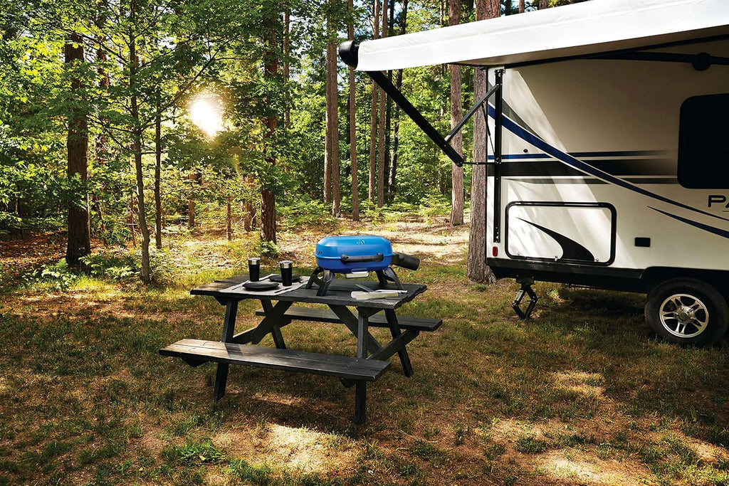 Napoleon TravelQ 240 Compact Portable Propane Gas Grill, Blue, Tailgating, Camping, and Small Outdoor Spaces