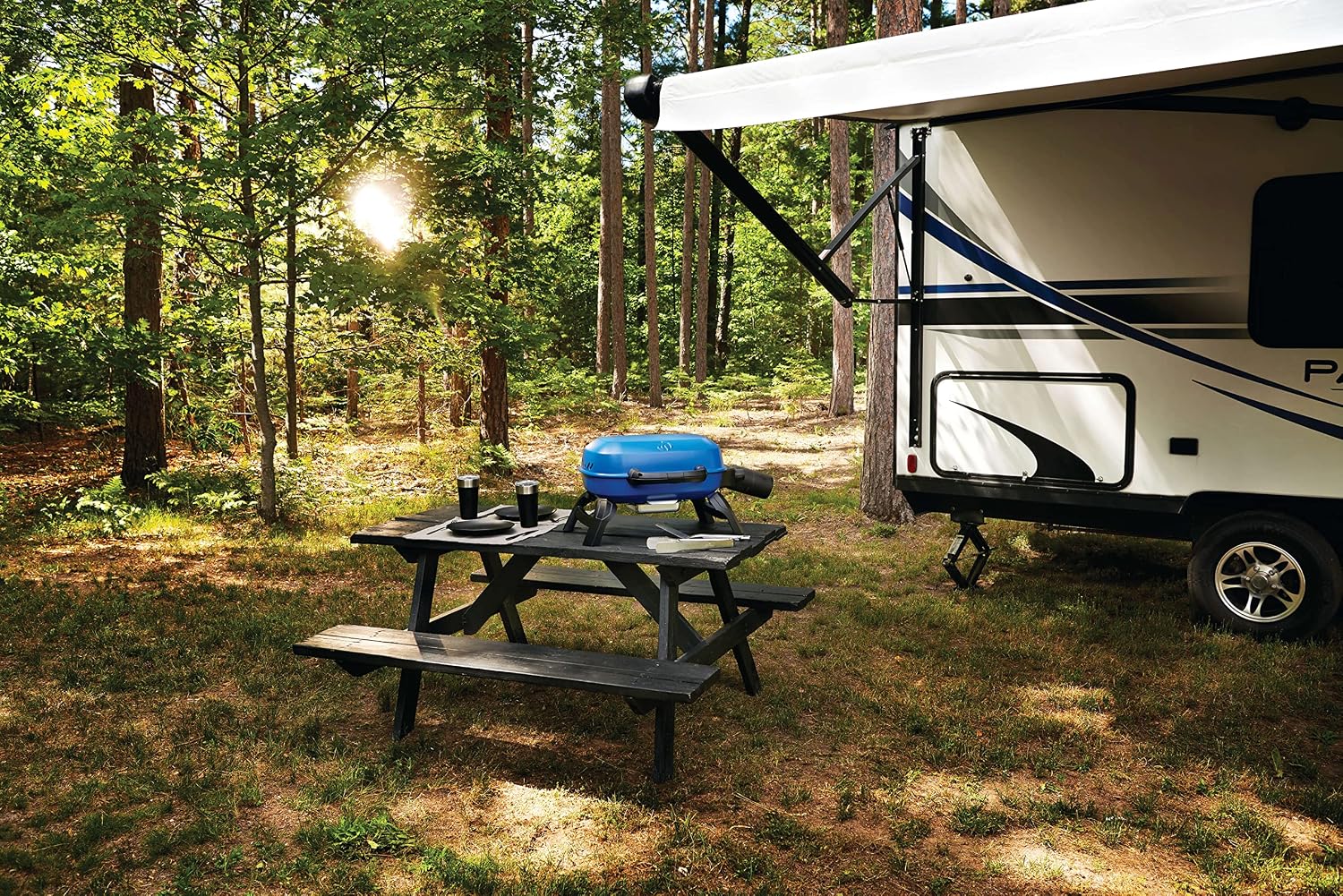 Napoleon TravelQ 240 Compact Portable Propane Gas Grill, Blue, Tailgating, Camping, and Small Outdoor Spaces